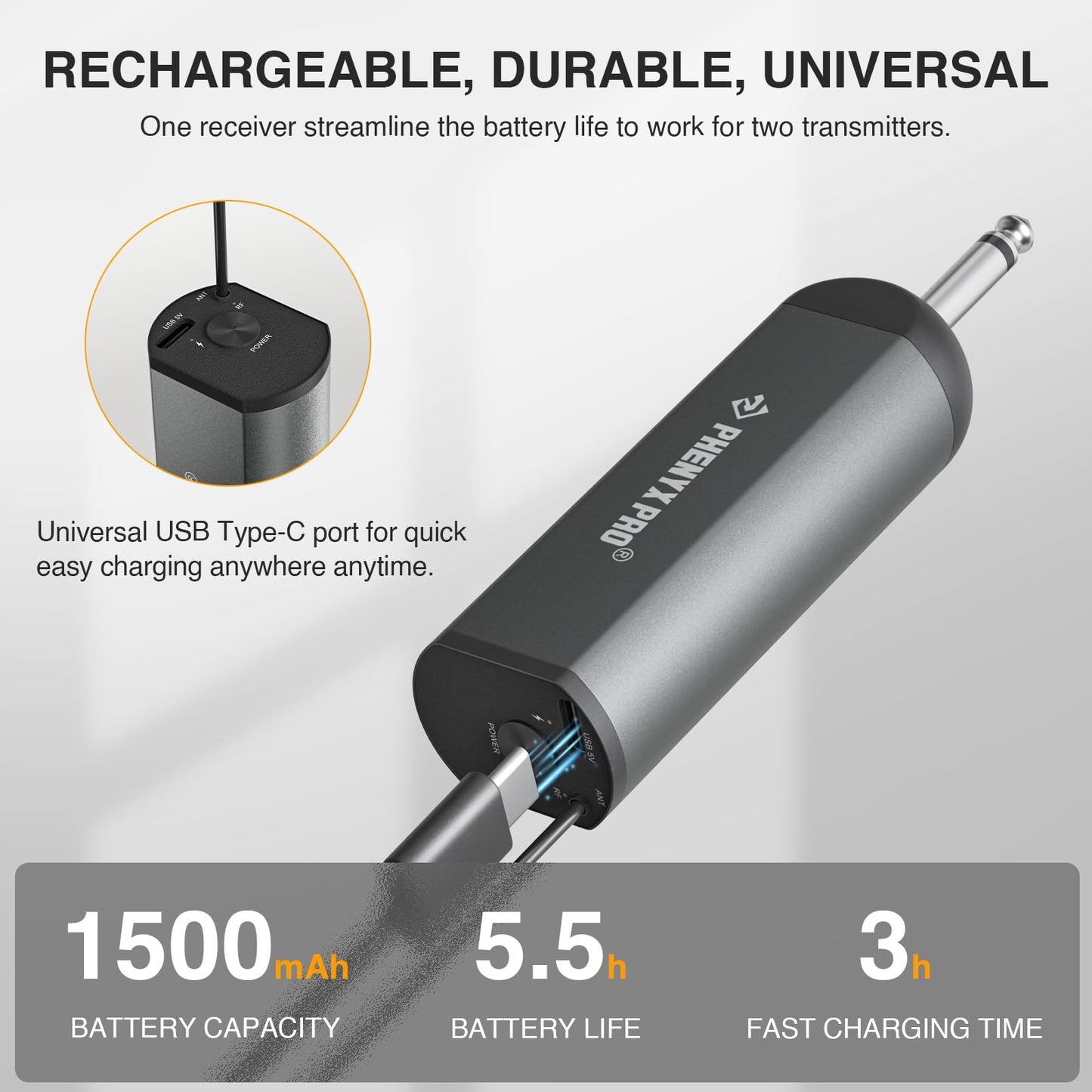 Phenyx Pro Dual Digital Wireless Microphone System, Portable Mini Receiver, 2x15 UHF Frequencies, 2 Bodypack Transmitters, Headset/Lapel Microphone