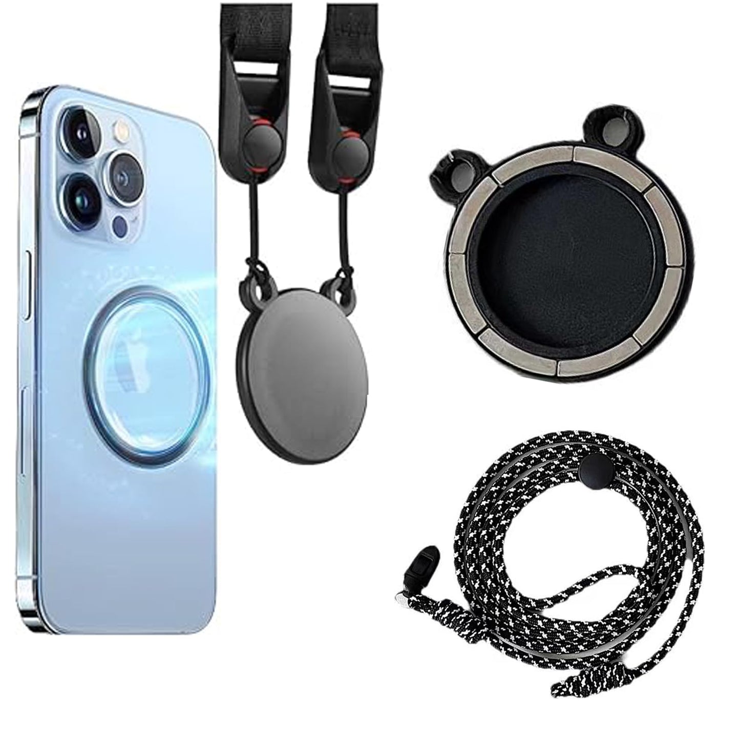 condgood Phone Lanyard, Magnetic Cell Phone Lanyard Compatible with MagSafe, 2 Pick Iron Sheet, Adjustable Length Neck Strap (Black)