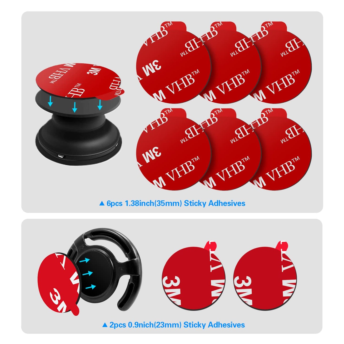 Sticky Adhesive Replacement Parts for Pops Socket Base, 6pcs 1.38 Circle Double Sided Tape for Collapsible Grip Stand's Back, 2pcs Sticker Pads