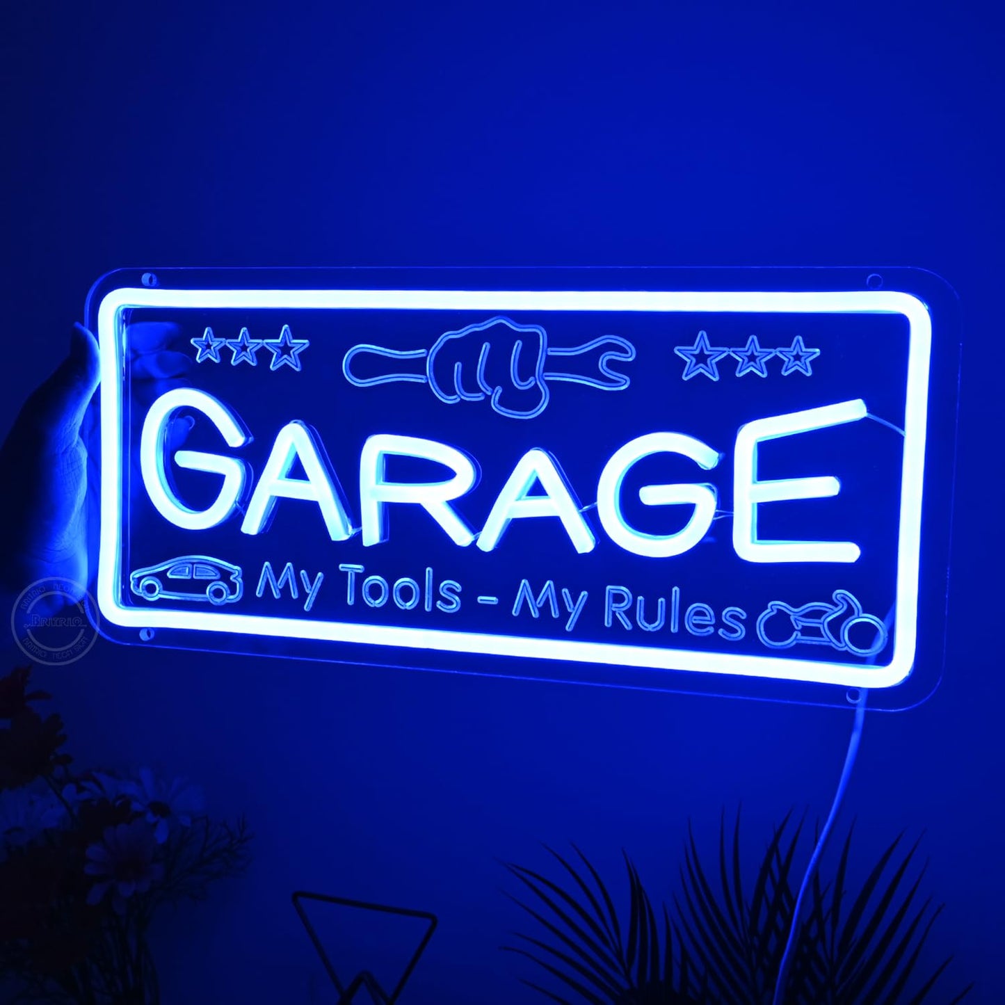Britrio Blue Garage Neon Sign for Man Cave Garage Tool Room Shop Wall Art Sign Decoration Father's Day Christmas Birthday Gift for Dad Husband 5V USB