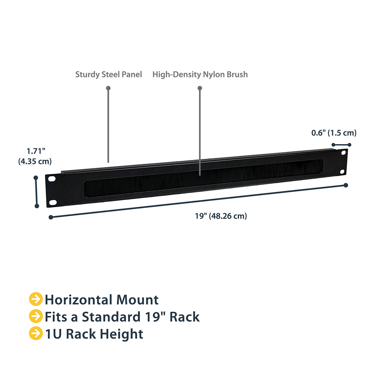 StarTech 1U Brush Strip Cable Panel for 19in Rack, Steel (CMBRUSH1U)