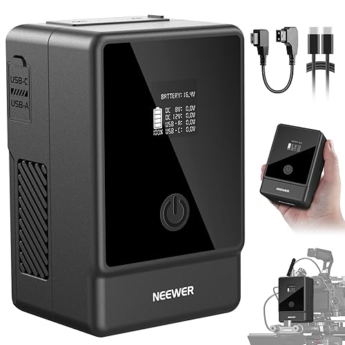 NEEWER Basics V Mount Battery PS099E, 6800mAh/99Wh Mini V Lock with OLED Display, D Tap/Type C Cable, PD65W USB C Fast Charging, D Tap/BP/USB A/DC