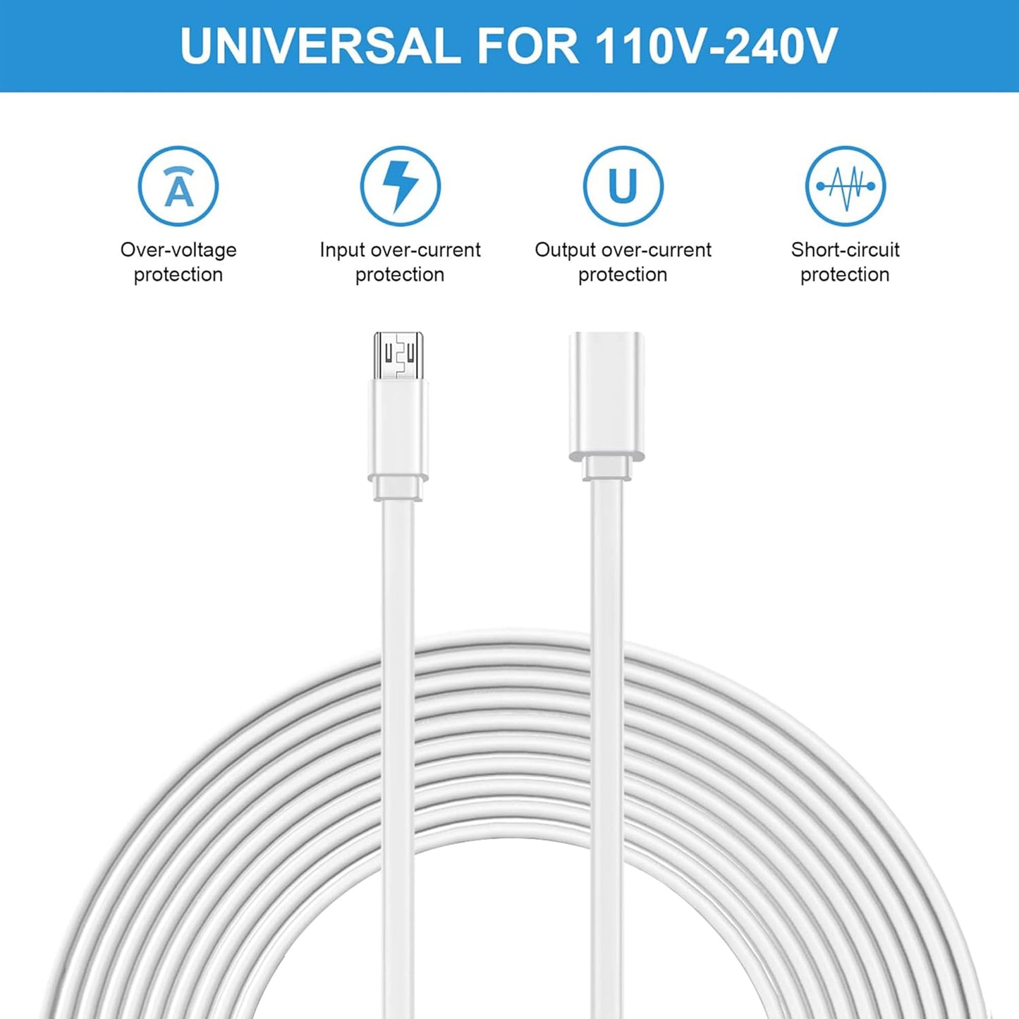 Sumind 4 Pcs Micro USB Extension Cable 10 ft/ 3 Meters, Micro USB Power Extension, Micro USB Female to USB Male Compatible with Wireless Security