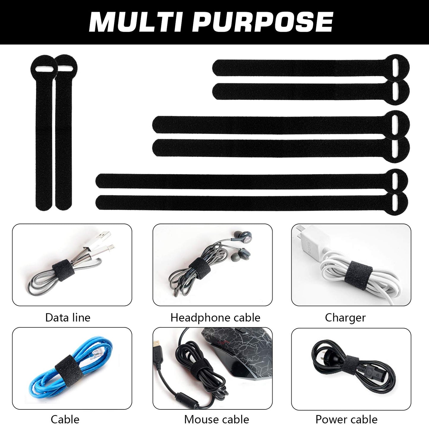 150PCS Reusable Cable Ties - 4+6+8+10inch Multi-Purpose Cable management Hook & Loop Cable Straps Wire Ties,Adjustable Fastening Cord Organizer,Cable
