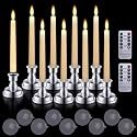 MIXALY 9PACK 8" LED 3D Wick Taper Candles with Remote Timer - Ivory Battery Operated Flameless Window Candles with Flickering Flame and Removable