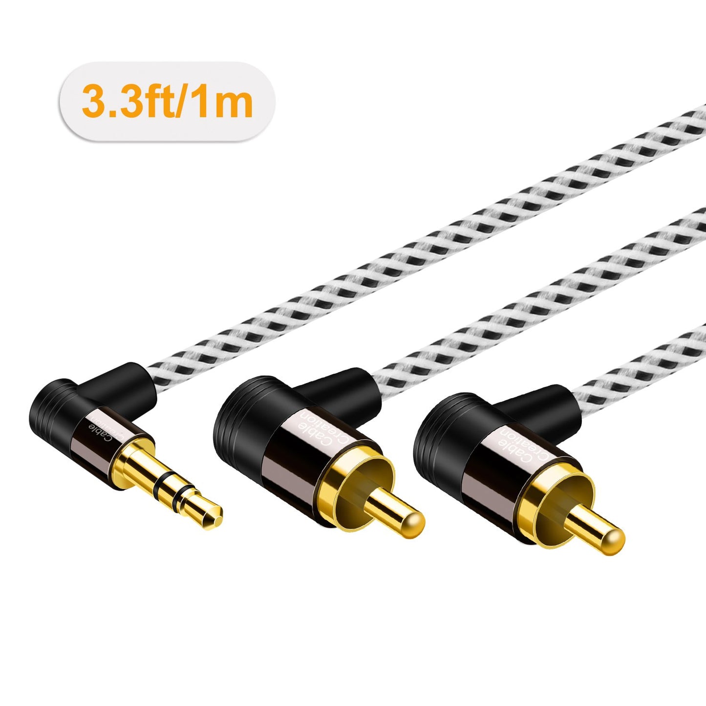 CableCreation 3.5mm to RCA Cable 3FT, Angle 2RCA Male to 3.5mm Male Stereo Y Splitter Adapter Compatible with Phones, Laptop, HDTV, Speaker, Echo Dot