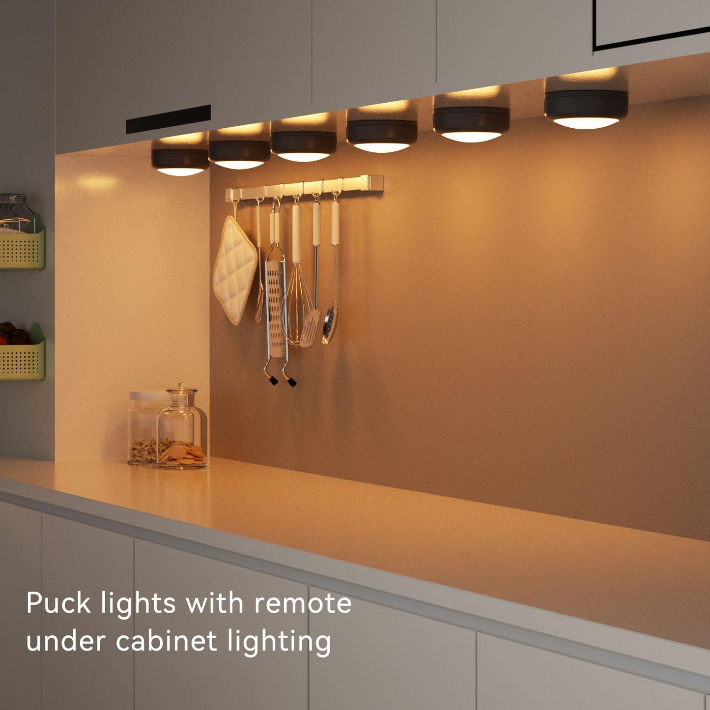 BESTDLCLITE LED Puck Lights with Remote, 13-Color Under Cabinet Lighting Wireless, Battery Operated Stick-On Lights, Dimmable Push Light