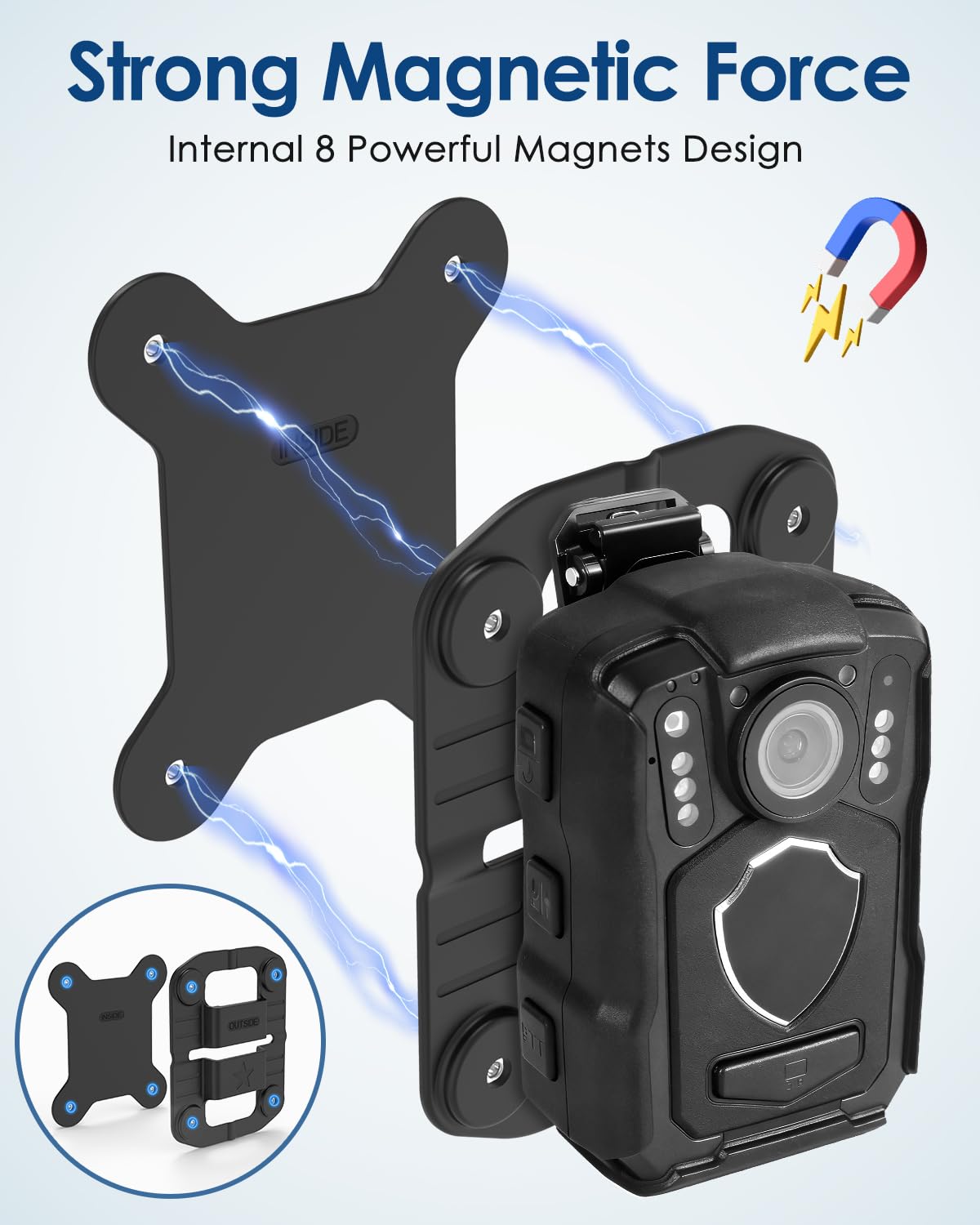 CXVKML Body Cam Magnet Mount,8pcs Magnets Style,Strong Magnet Camera Holder Fit for All Models Police Body Cam, Stick to Clothes Prevent Law