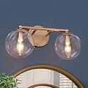 Gold Modern Vanity Lighting with Clear Glass Shade - 2 Light Bathroom Vanity Sconce
