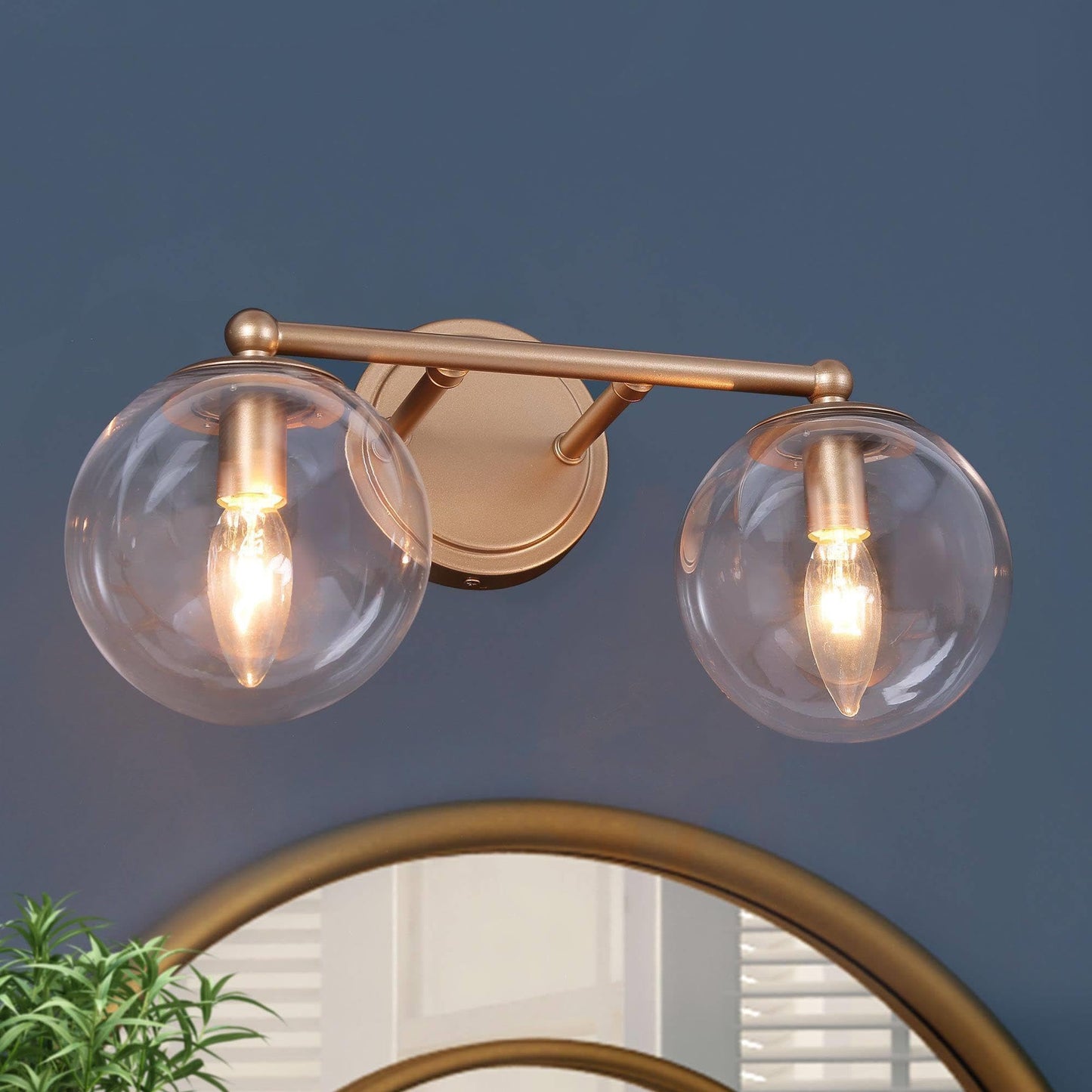 Gold Modern Vanity Lighting with Clear Glass Shade - 2 Light Bathroom Vanity Sconce