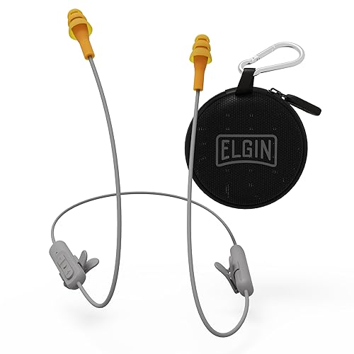 Elgin Ruckus Wireless Bluetooth Earplug Headphones, 25 dB NRR, Noise Canceling Mic, 12-Hour Battery, IP65 Sweatproof, Compliant with OSHA Hearing