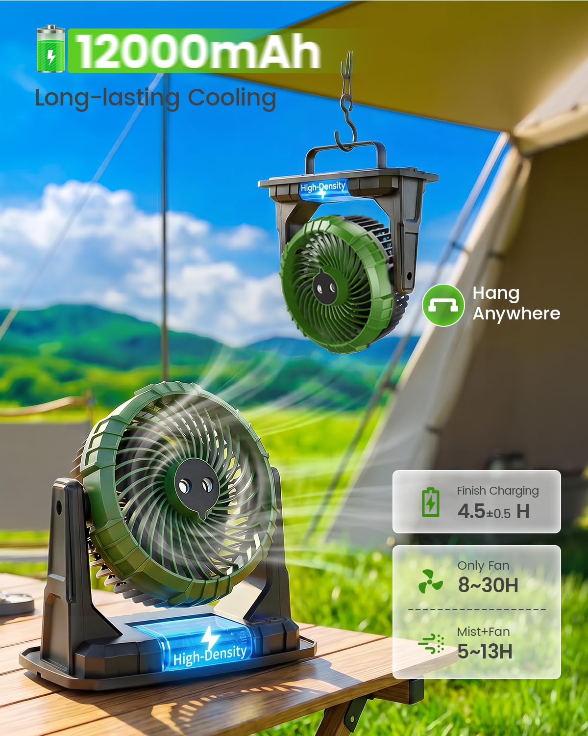 Ausic Portable Misting Fan, Rechargeable Camping Fan with Water Mist
