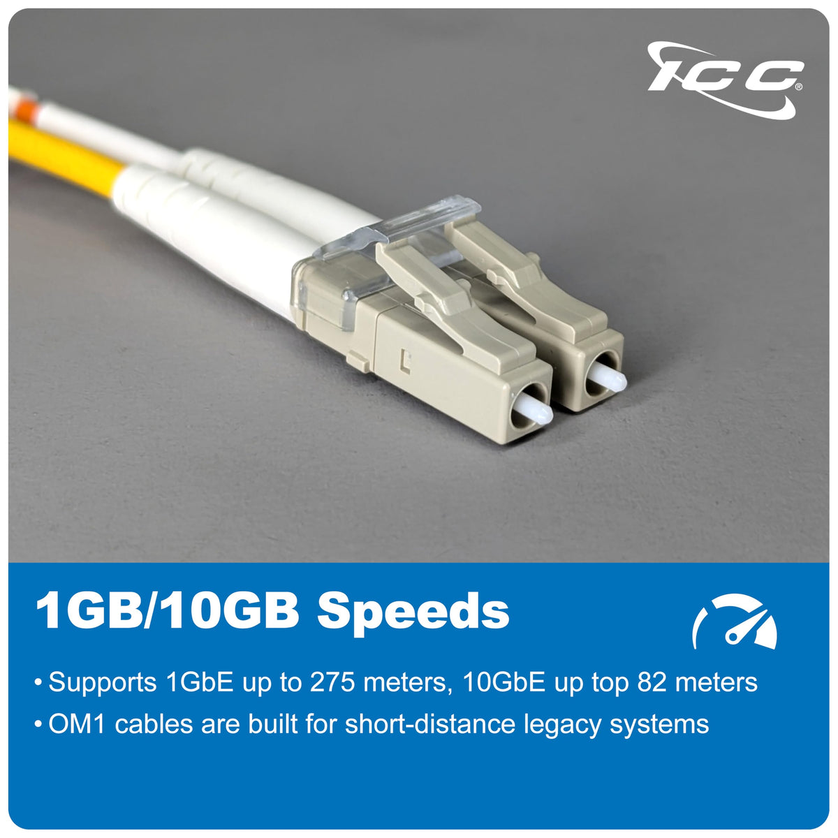 ICC OM1 LC-SC Multimode Fiber Patch Cable, 62.5/125 10G, 2m, Orange, 1-Pack