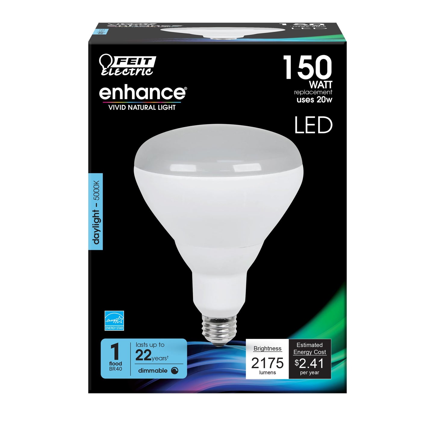 Feit Electric Enhance BR40 LED Light Bulb, 150W Eq, Daylight White