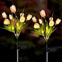Aolyty Solar Garden Lights Outdoor, Solar Tulip Lights 2 Pack with 14 Tulip Flowers, IP65 Waterproof LED Stake Light for Pathway Patio Yard Landscape