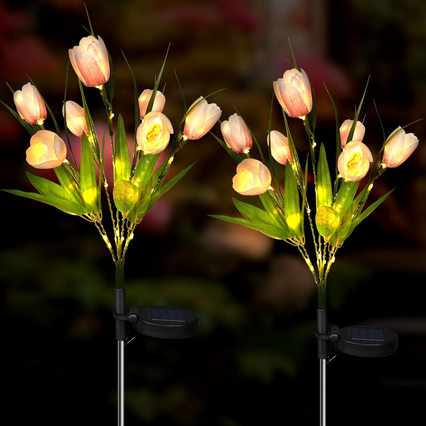 Aolyty Solar Garden Lights Outdoor, Solar Tulip Lights 2 Pack with 14 Tulip Flowers, IP65 Waterproof LED Stake Light for Pathway Patio Yard Landscape