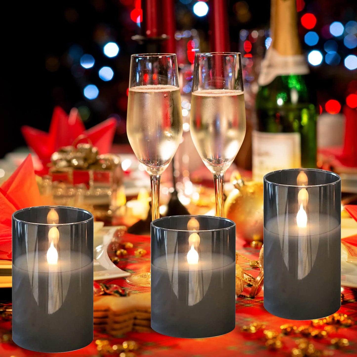 HIYAA LED Flameless Candles, Gray Glass Battery Operated Candles Flickering with Remote, 3D Wick Realistic Warm Light LED Candles Flickering