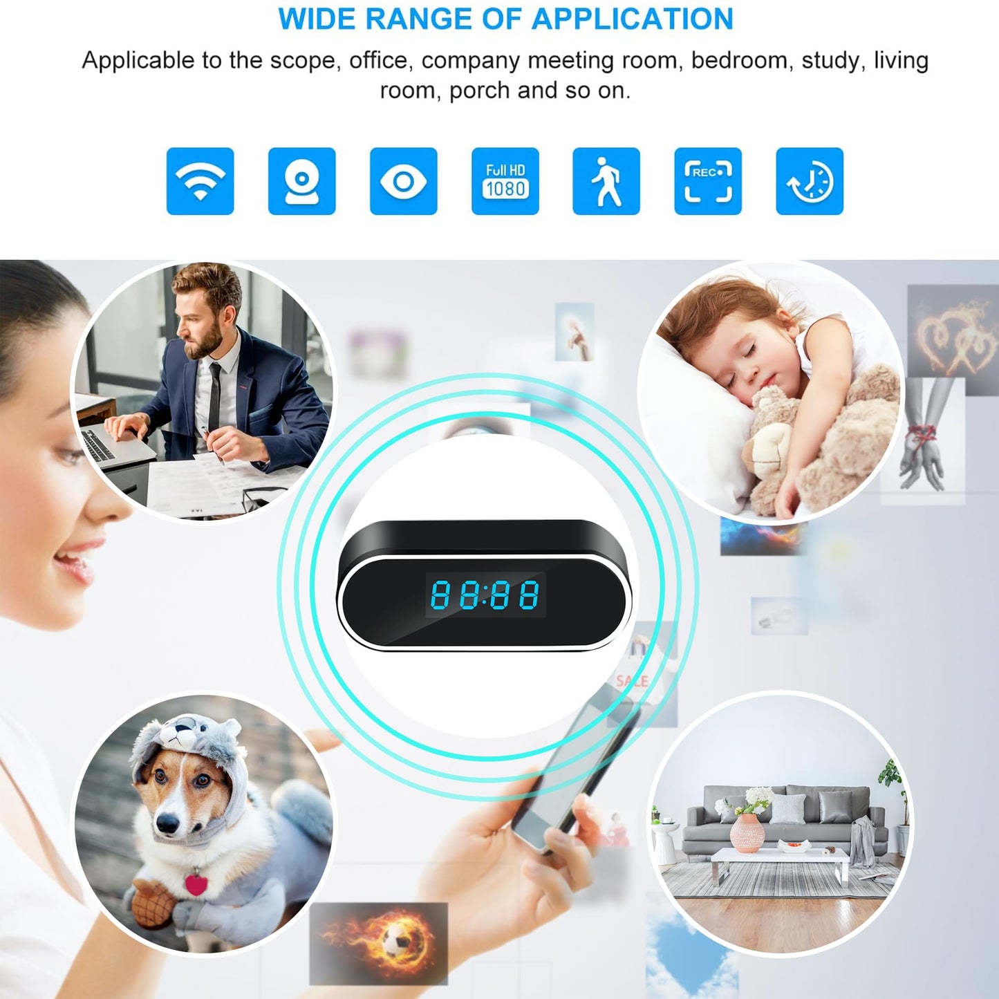 ZHOLIRNI Wireless Clock Camera?HD 1080P Nanny Cam with Night Vision and Motion Detection for Home,Business,Pets