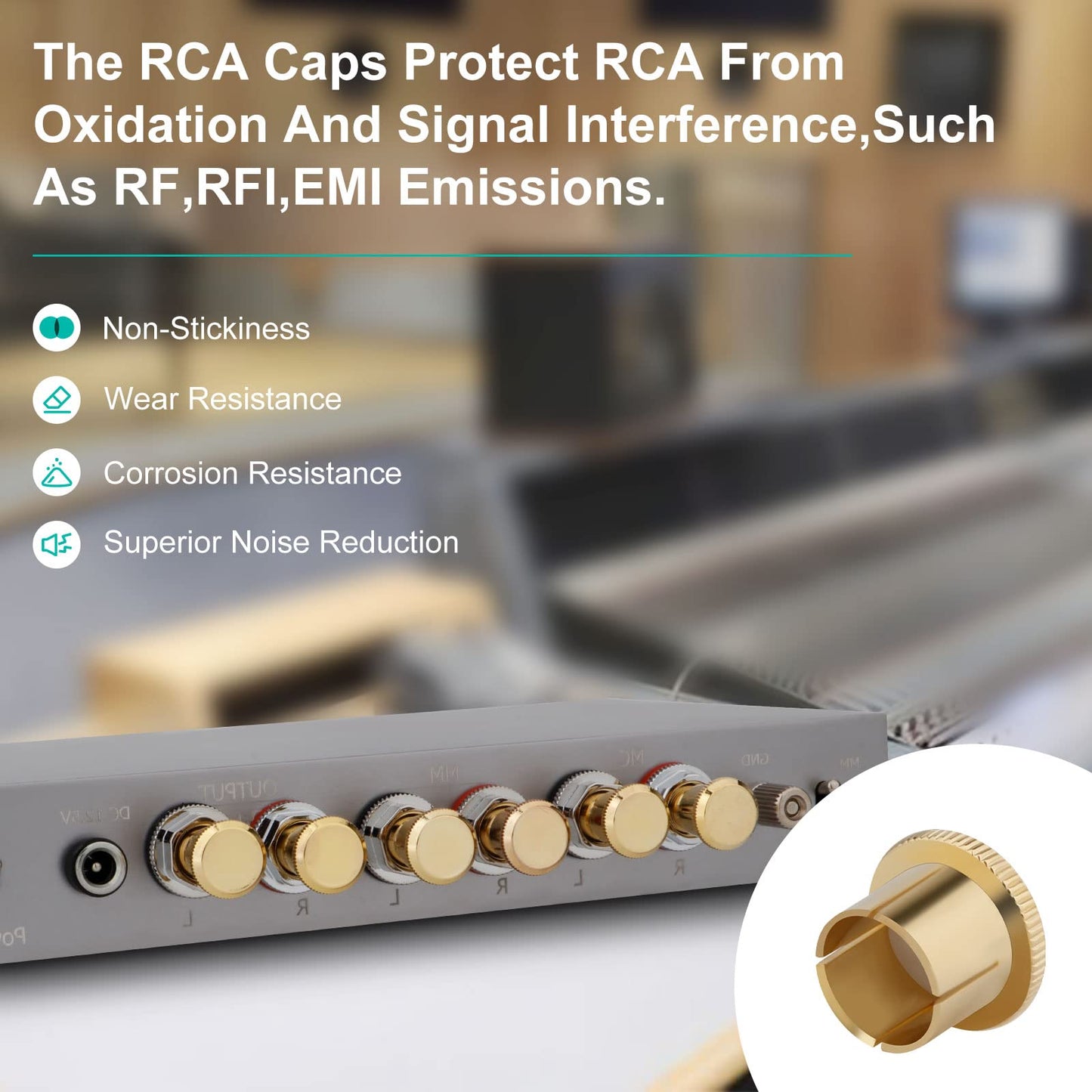 Monosaudio 8 pcs RCA Female Caps Noise Stopper Caps Shielding Caps Dust Proof Protector(8 Pieces) (Gold-Plated)