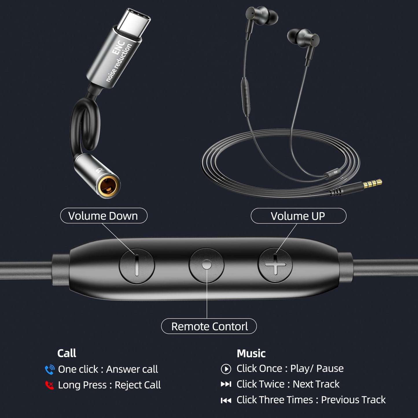Wired Active Call Noise Cancelling Earbuds (Dynamic & Balanced Armature)-Deep Rich Bass Hi-Fi Stereo In Ear Headphones,Balanced Super Bass Mids Highs