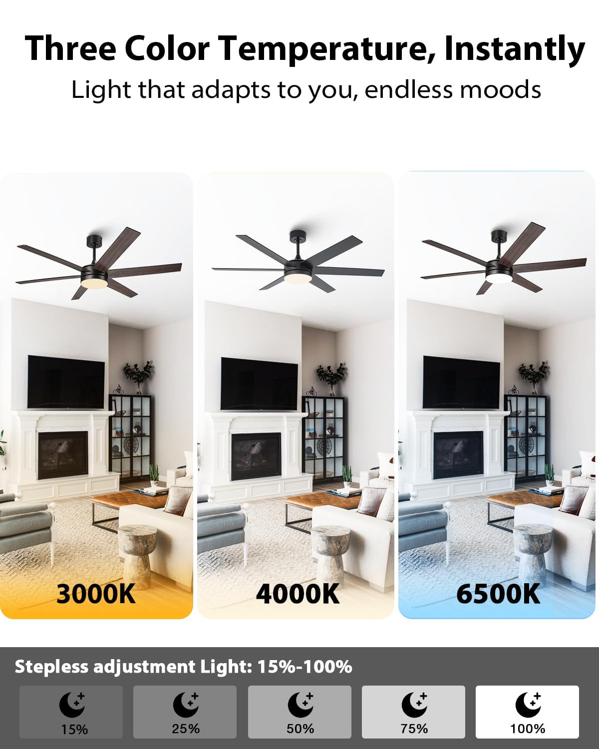 Vaczon 60 Inch Large Ceiling Fans with Lights and Remote, Smart Remote/APP