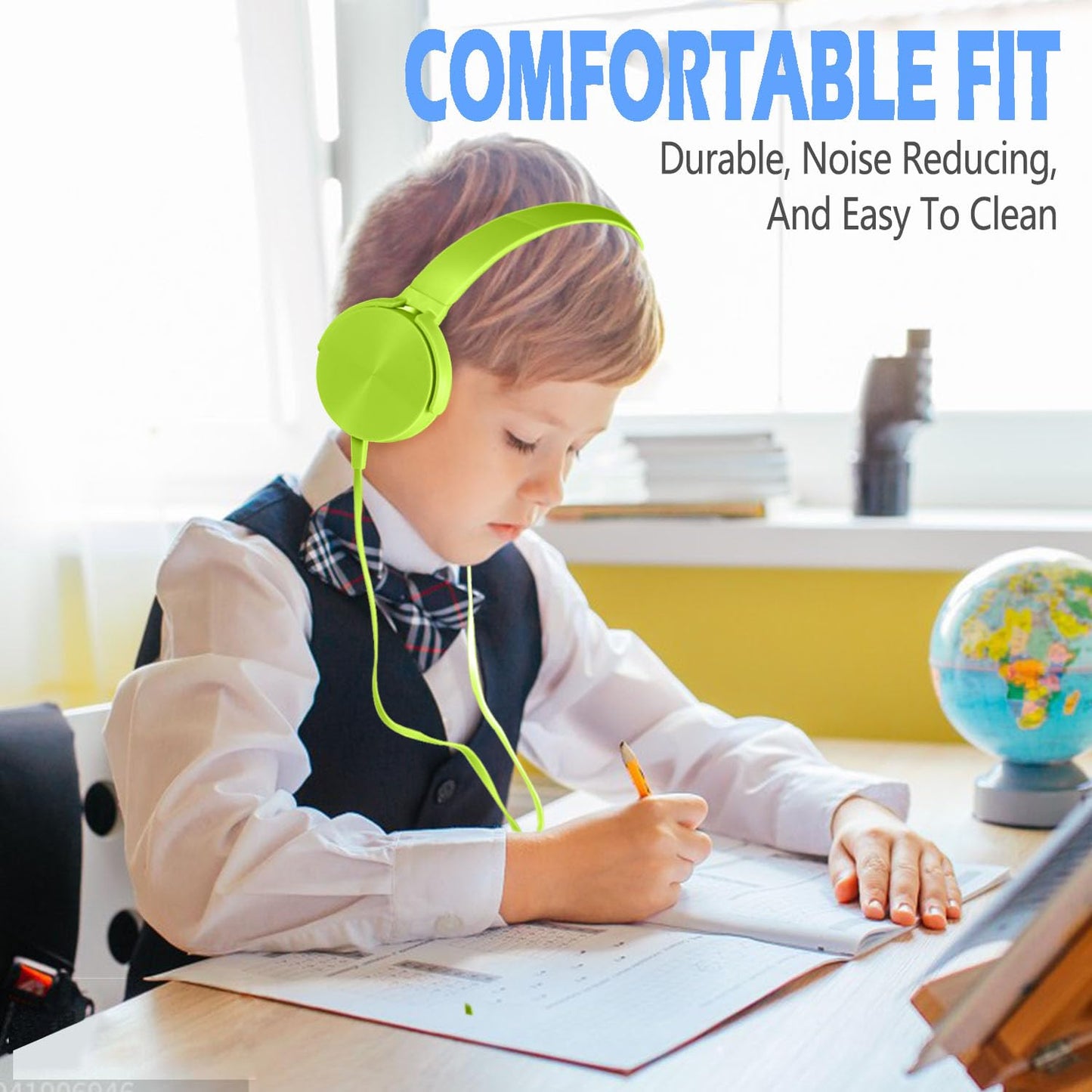 Wensdo Kids Headphones 2 Pack for School Classroom Students, Durable Comfy Swivel Wired Headset for Online Learning, Noise Stereo Sound 3.5mm Jack