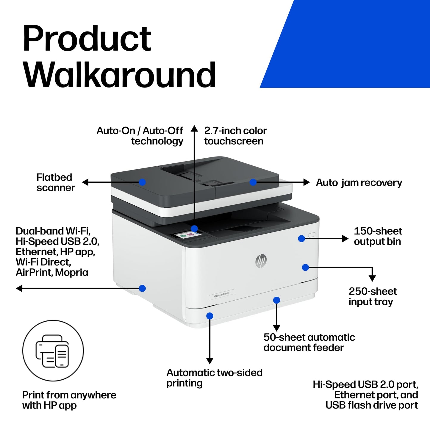 HP LaserJet Pro MFP 3101sdw Wireless Black and White All-in-One Laser Printer, Office Printer, Duplex, Best-for-Small Teams (9D2X4F)