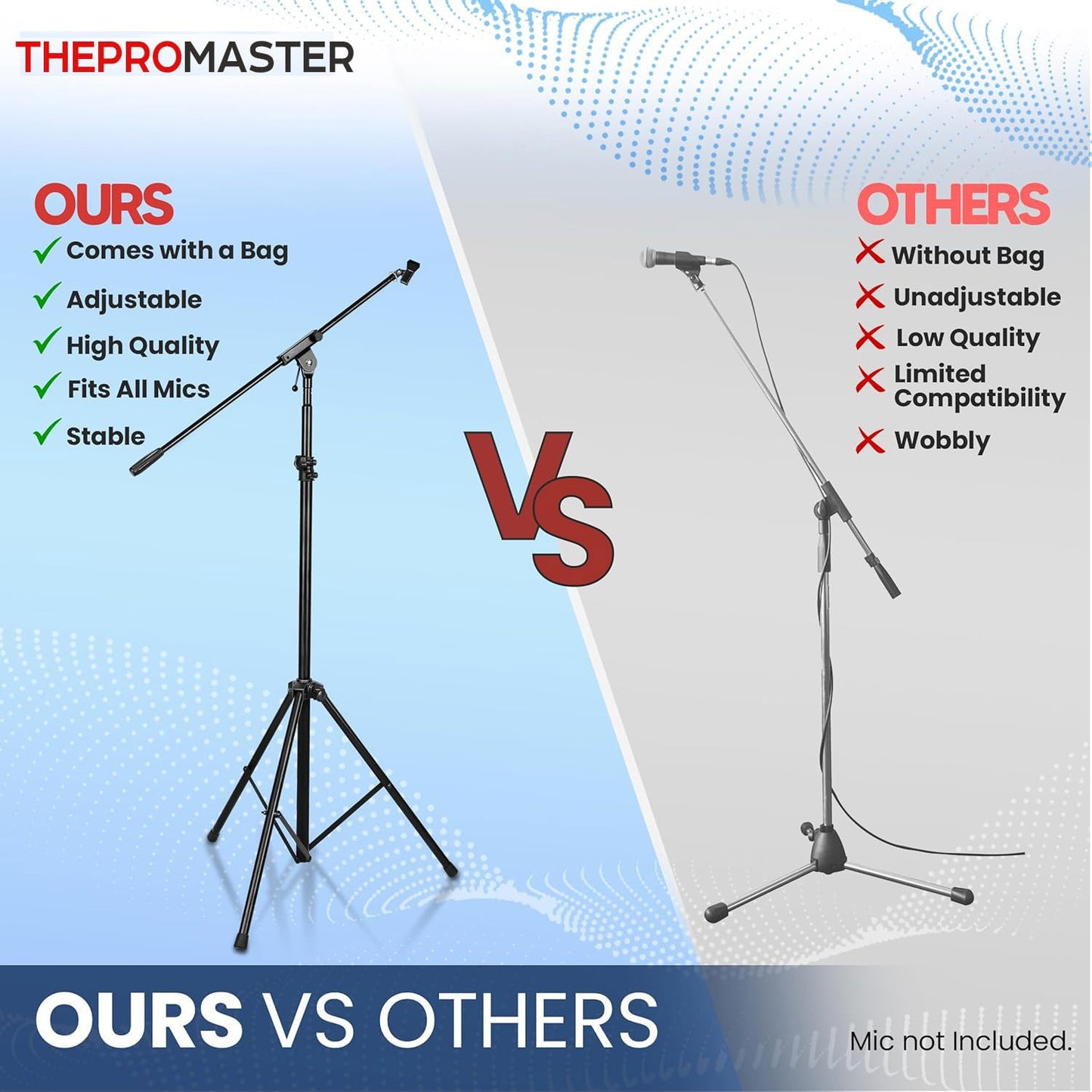 THEPROMASTER Tripod Microphone Stand - Universal and Adjustable Professional Audio Telescopic Gooseneck, Boom Arm Tripod Microphone Stand with