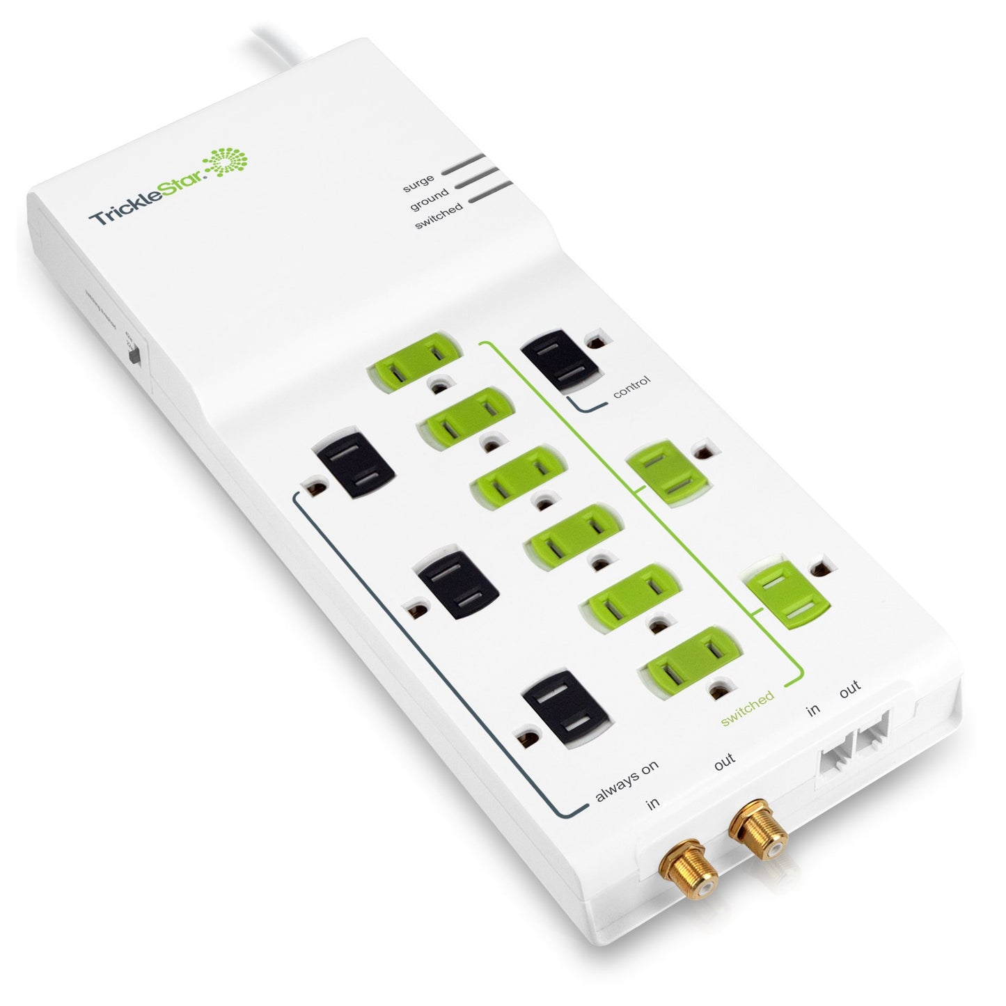 TrickleStar TS1006 12-Outlet Tier 1 Advanced PowerStrip, 4320 Joules, Coax + RJ11 Secondary Protection, 4 ft Cord