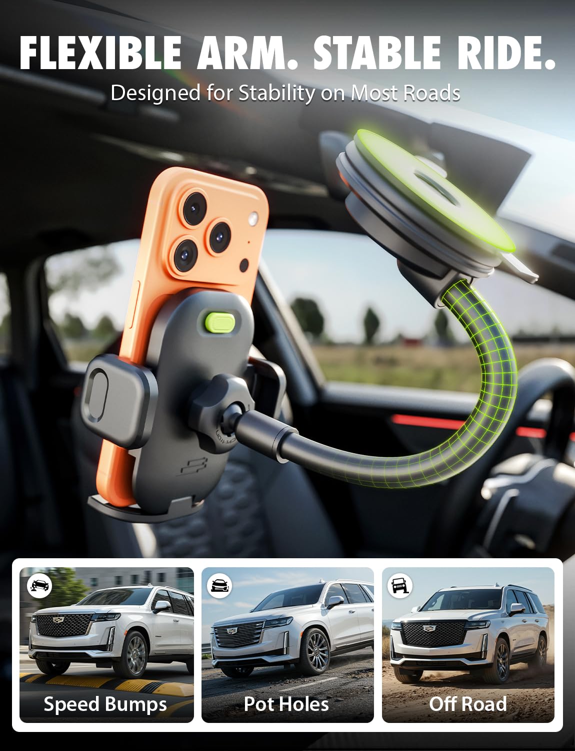 Bracketron TripGrip PRO Car Phone Holder Mount - Phone Holders for Your Car with 7.5" Flexible Gooseneck for Dash & Windshield - Compatible with Most