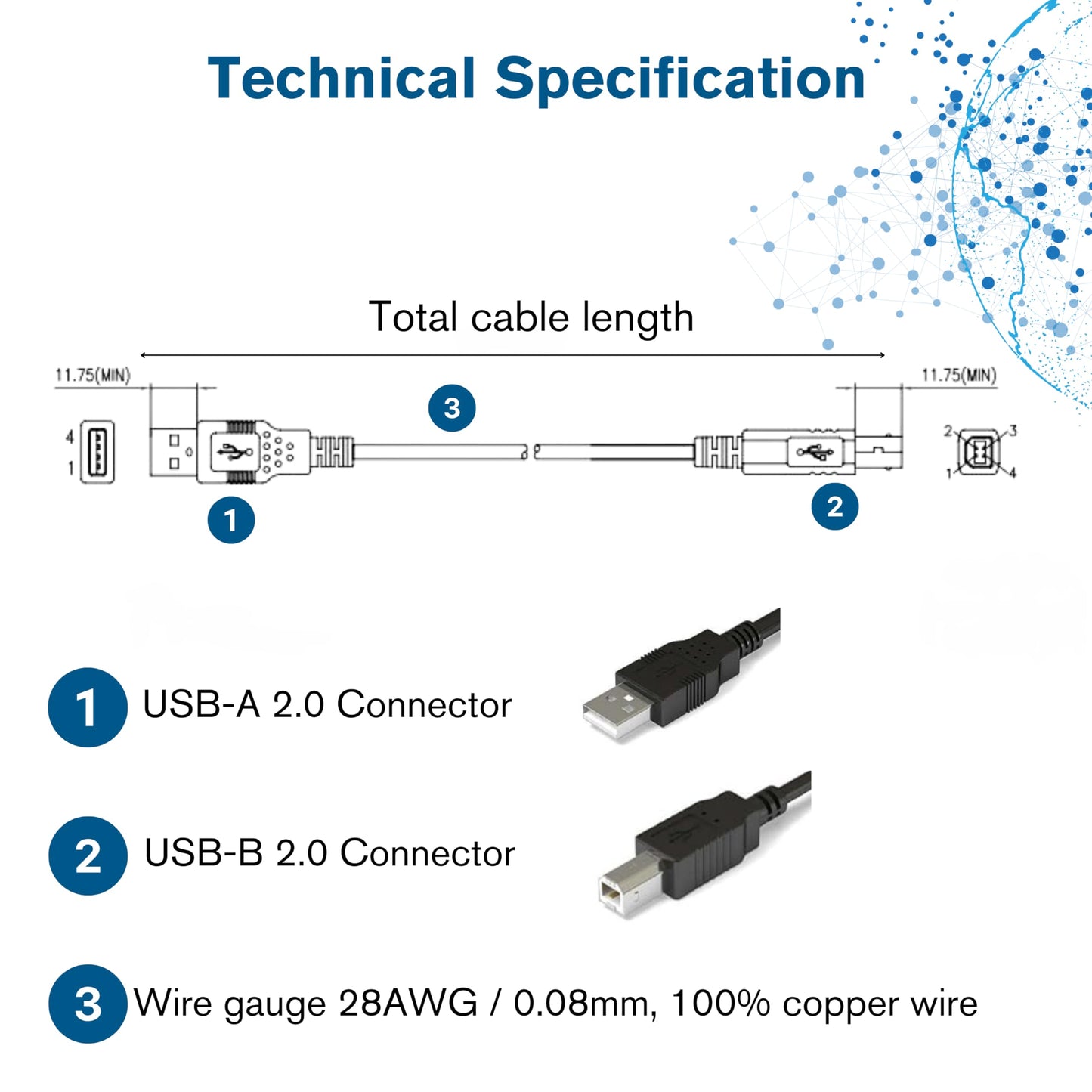 C2G/Cables to Go 2m USB Cable - USB 2.0 A to B Cable White (6.6ft)
