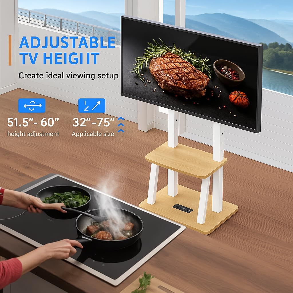 DIOOSN Rolling TV Stand for 32-80 Inch TVs, Mobile TV Cart with Power Outlet, Outdoor TV Stand with Wheels, Portable tv Stands for LCD OLED 4K