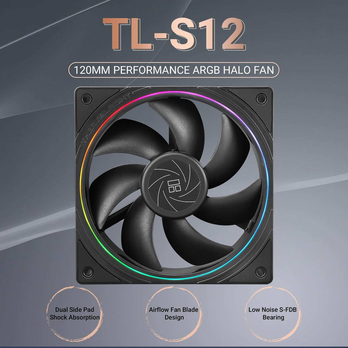 Thermalright TL-S12 CPU Fan Case Cooler PWM Fan, fine Aperture Light Effect,4pin PWM Connector Computer Fan with ARGB Aperture, 1500RPM Speed PC