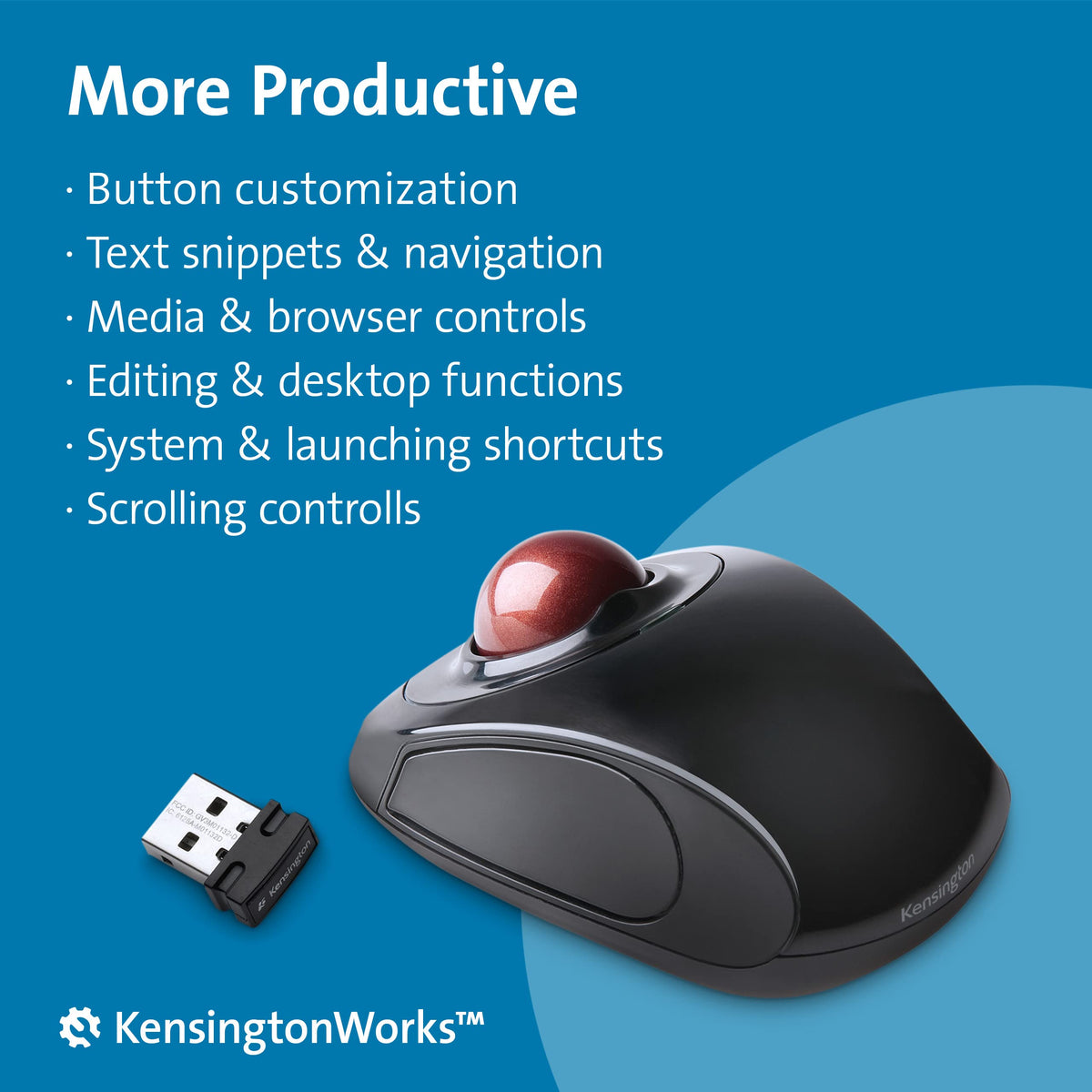 Kensington Orbit Wireless Trackball Mouse with Touch Scroll Ring (K72352US),Black