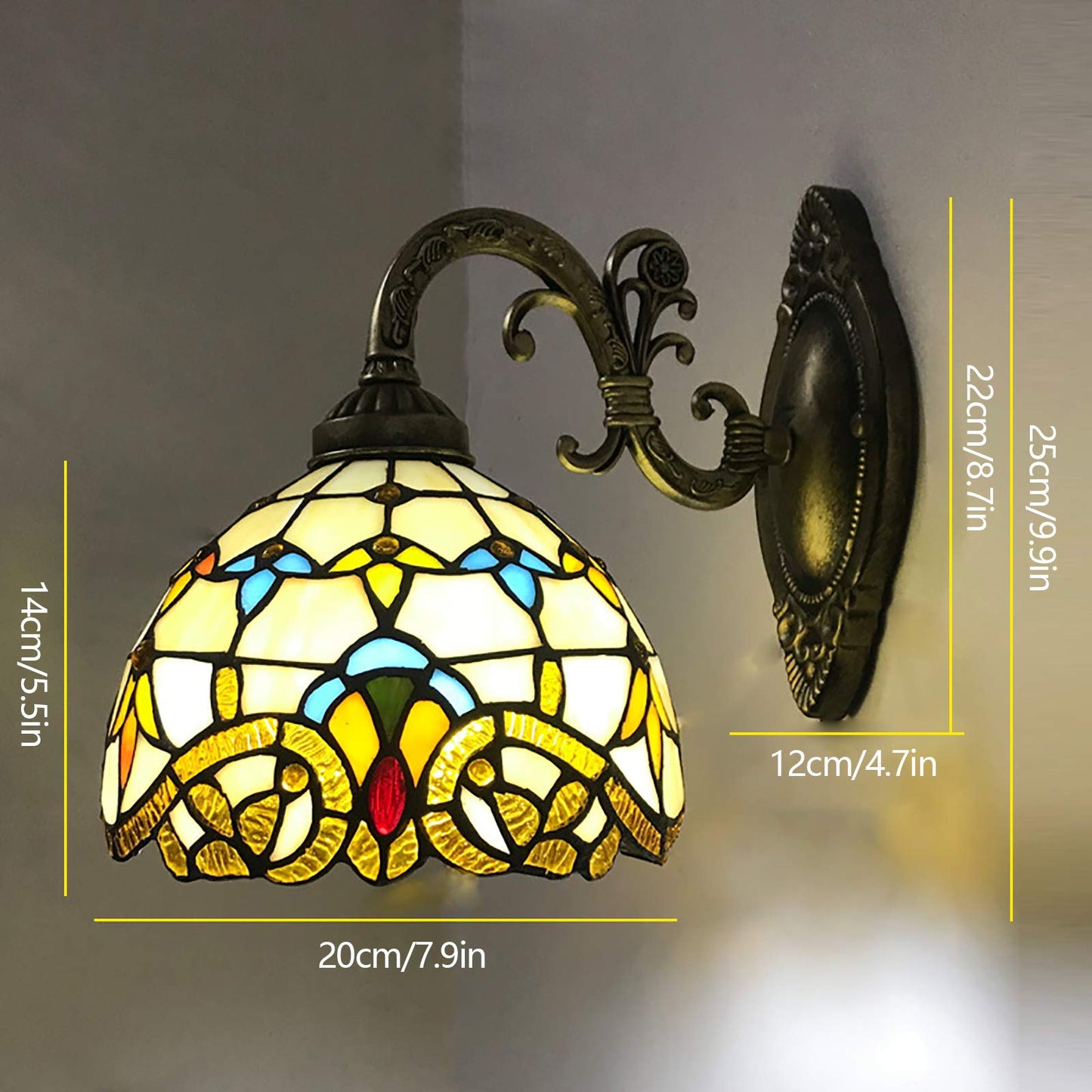 YIYIBYUS Wall Lamp Sconce Handcraft Stained Glass Wall Sconces Lighting Fixture Wall Lamps Indoor Lighting Fixture E27 Bulb Base Wall Light