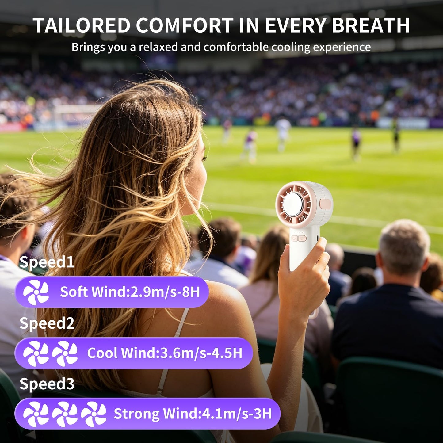 Lpibol Handheld Portable Fan, Stronger and Longer-Lasting: 3 Speed, 2000mAh Battery, Rechargeable Personal Fan with Backpack Hook for Travel Concerts