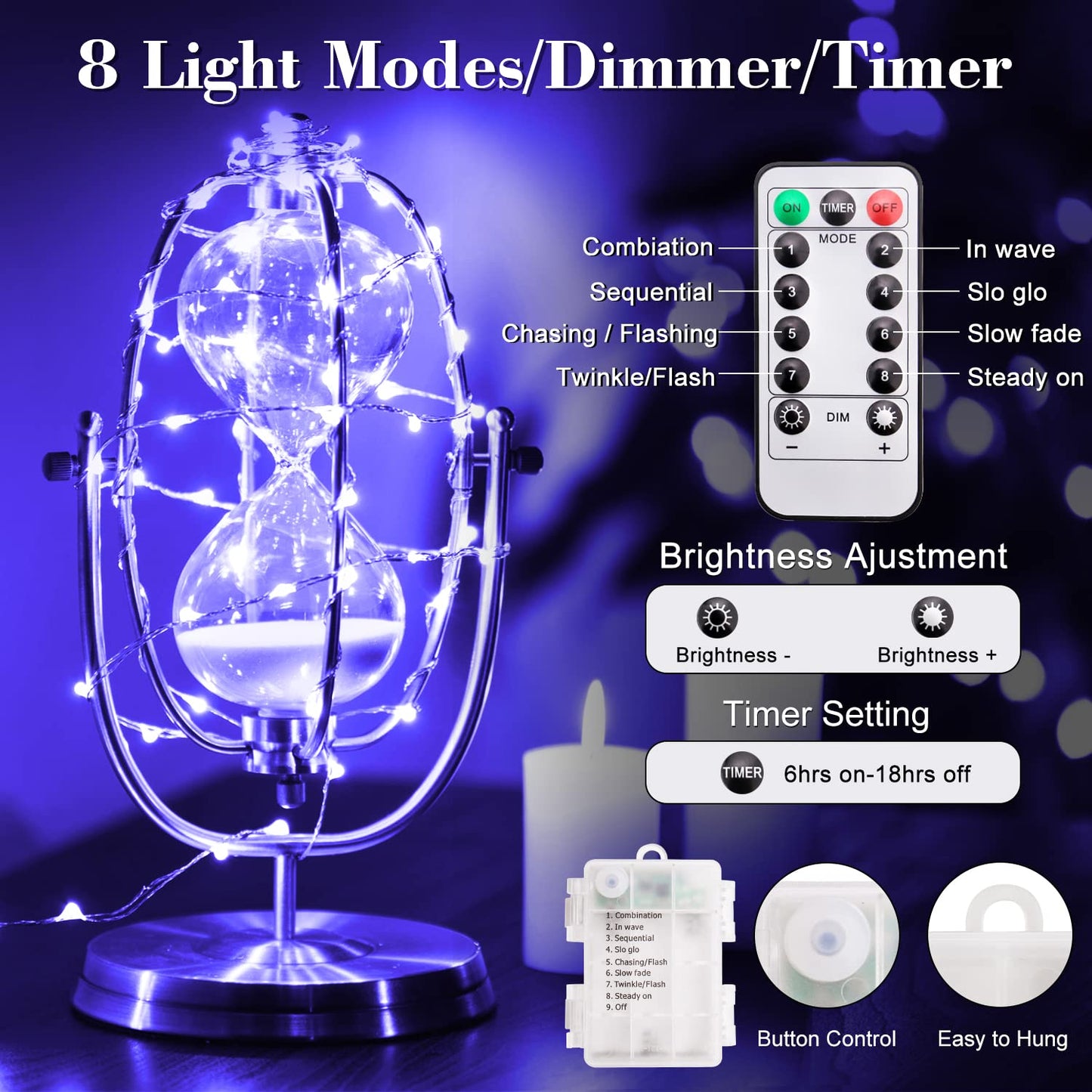 2 Pack 32.8 Ft 100 Led Black Light Fairy Lights,Smacen UV fairy Lights Battery Operated with Remote & Timer, 8 Modes UV Black String Lights for Glow