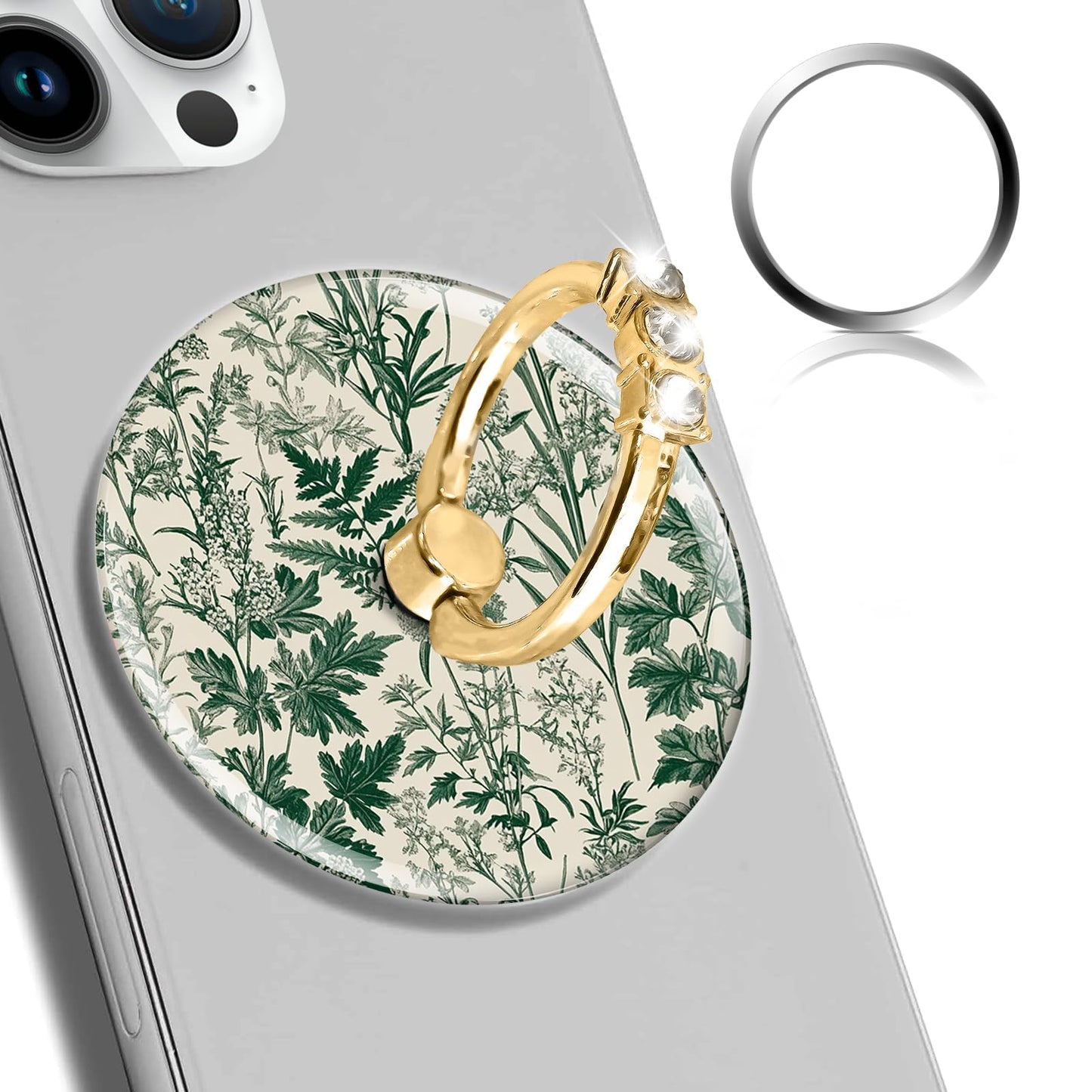 DANHRO Magnetic Phone Ring Holder Compatible with MagSafe, Cute Phone Grip Stand with 360° Rotation Gold Glitter Finger Ring Kickstand Accessories