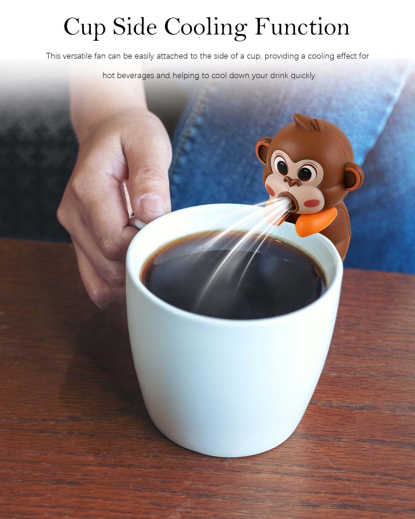 LUANTUO Cute Cartoon Animal Mini Fan - Rechargeable, Portable, and Quiet Operation for Cup Side Cooling, Home, and Outdoor Use (Monkey)
