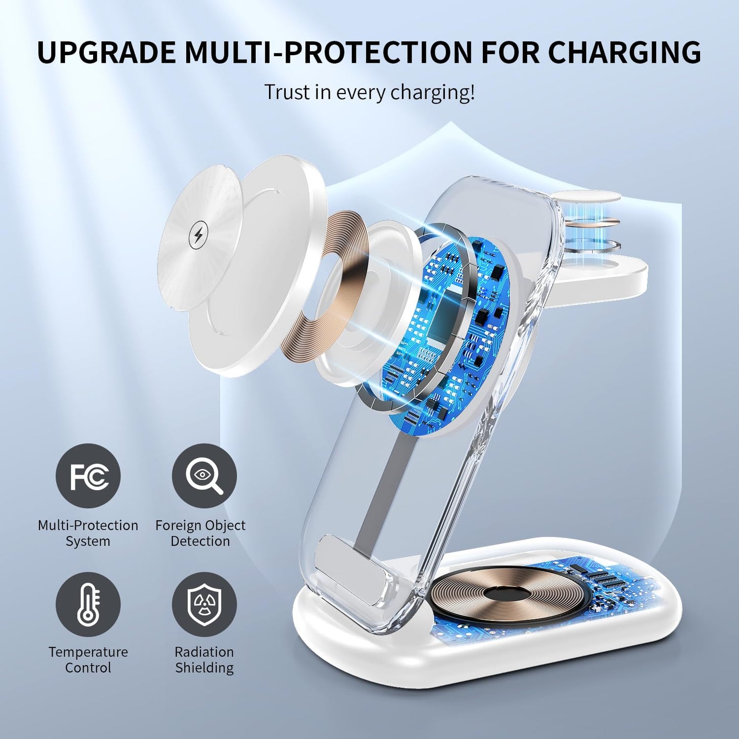 2026 Traveling Wireless Mag-Safe Fast Charging Station,Magnetic 3 in 1 Charger with Light for iPhone 16 15 14 13 12 Pro Max Plus,Apple Watch Series
