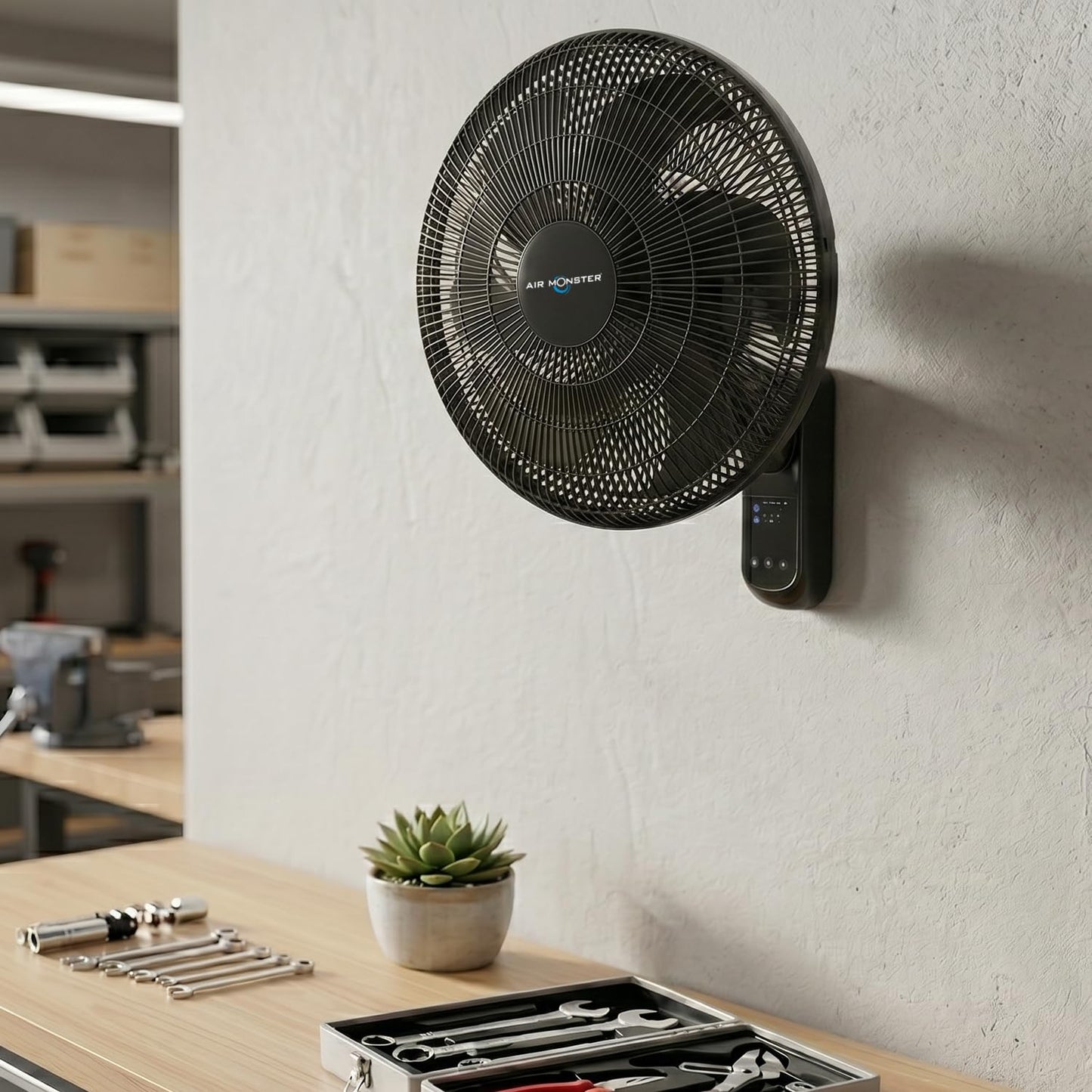 Air Monster 16 Inch Wall Mount Garage Fan, Black Color, Remote Control