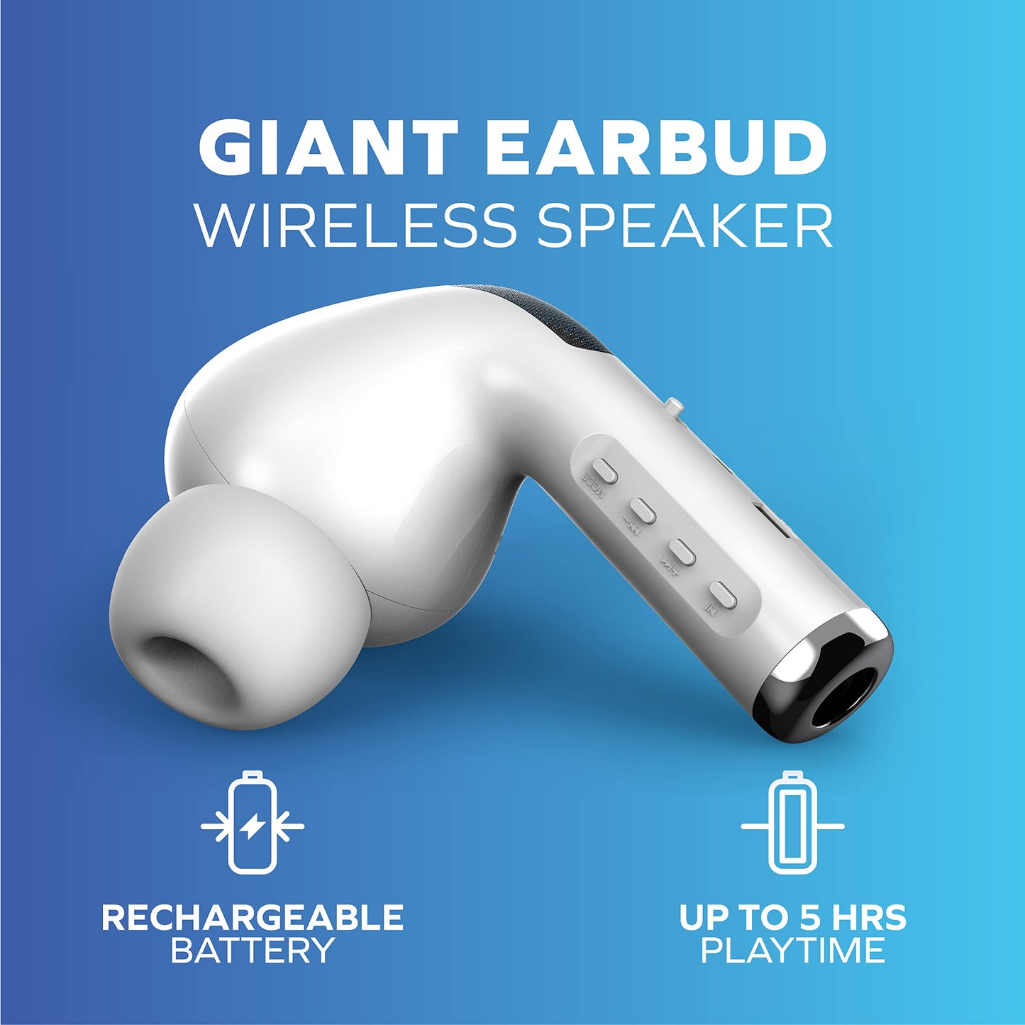 Coby Portable Bluetooth Speaker, Earbud-Shaped Wireless Speaker with Deep Bass, FM Radio, Built-in Mic, TF Card & AUX Support, Rechargeable Battery
