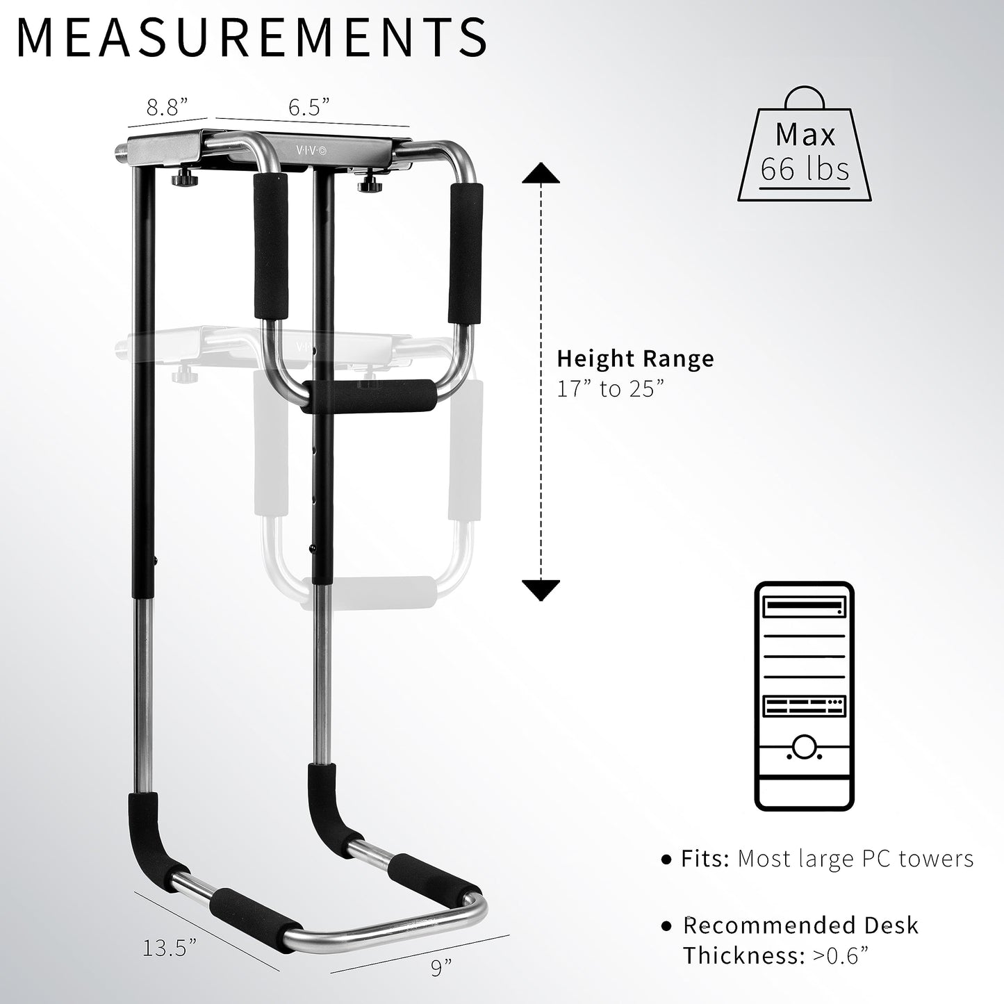 VIVO X-Large Heavy Duty Adjustable Computer CPU Tower Stand with Secure Locking, Holds up to 66 lbs, MOUNT-PC04L