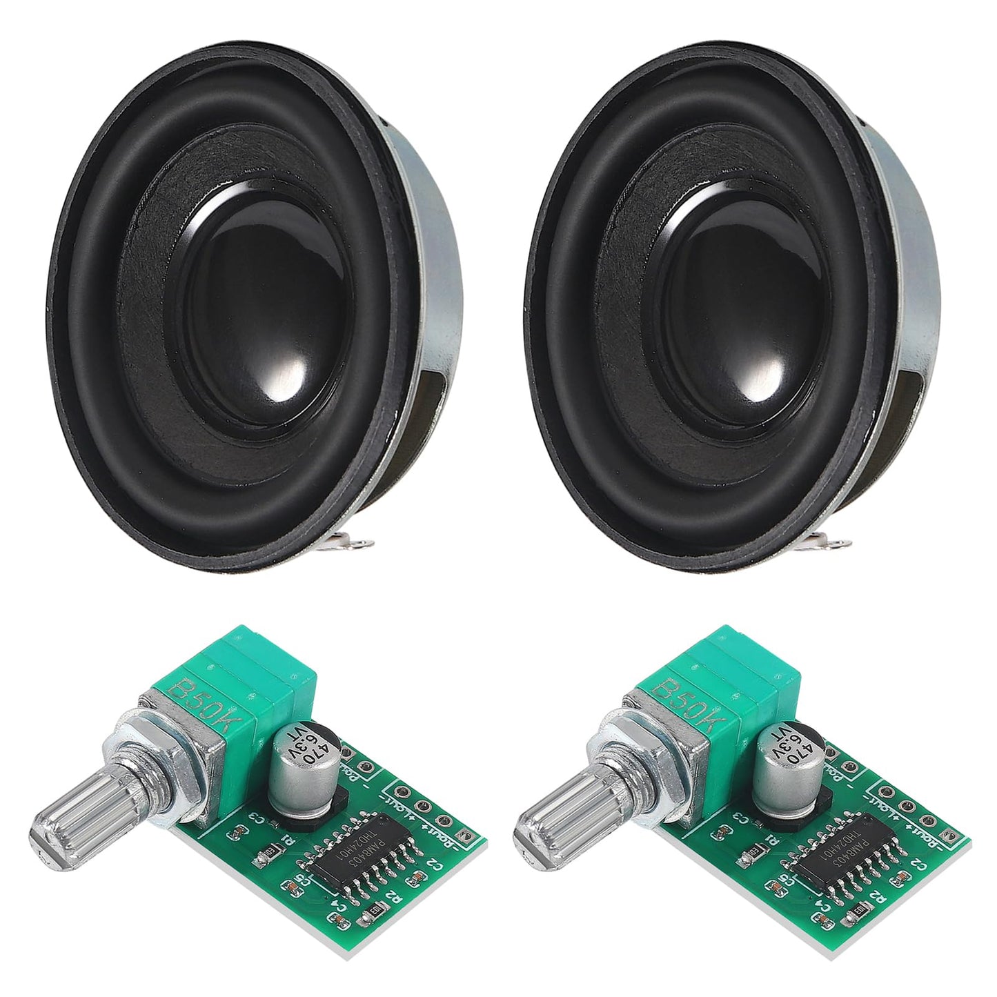 2pcs 1.96inch/50mm 5W 4 Ohm Audio Stereo Speaker Round Loudspeaker with 2PCS 3Wx2 DC 5V Digital Amplifier PAM8403 Amp Module for Arduino DIY