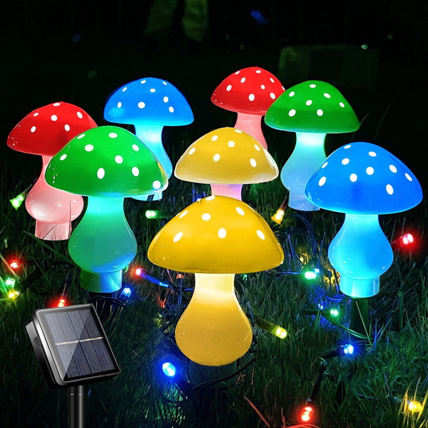 Upgraded Outdoor Solar Garden Lights, 8 Pack 50 LED Mushroom Outdoor 8 Modes 23ft Waterproof Solar Powered Landscape Cute Fairy String Light for Yard