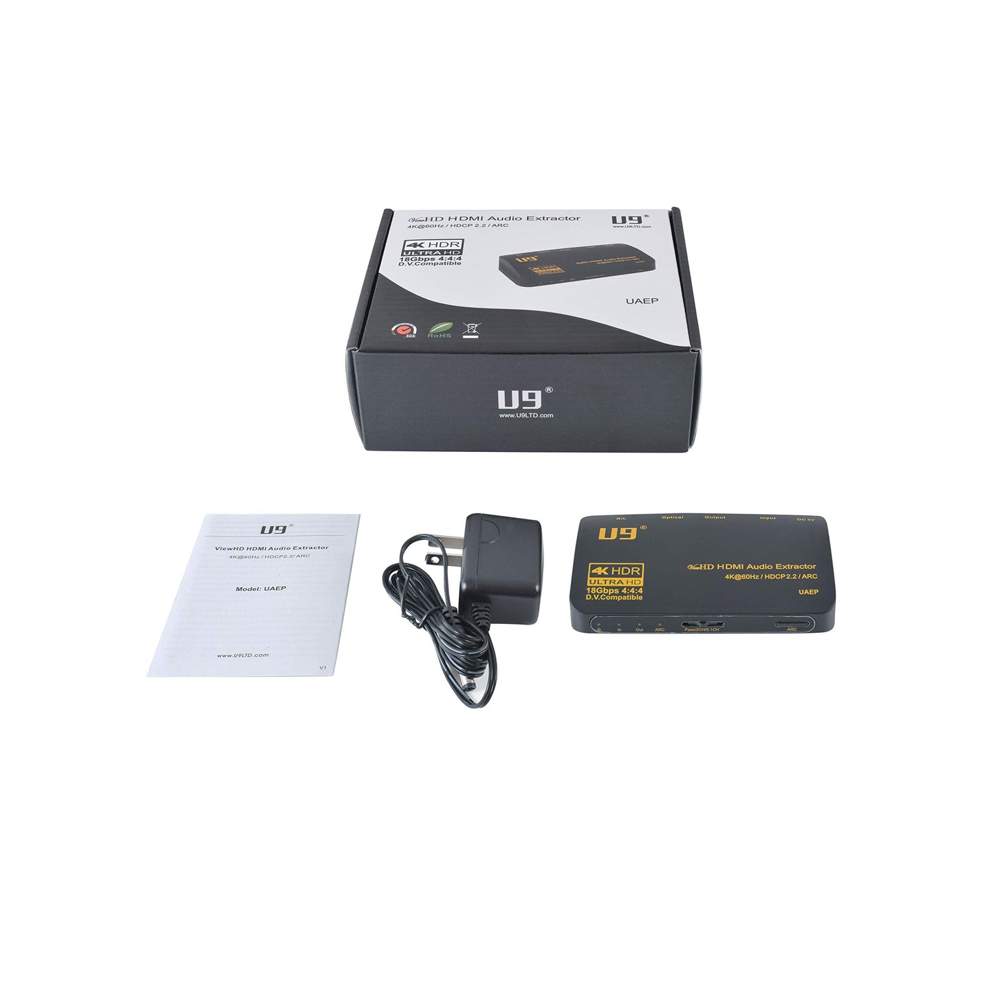 U9 ViewHD Latest HDMI v2.0b 18Gbps 4:4:4 Audio Extractor | RCA L/R Stereo Analog Audio Output SPDIF Toslink Optical Dolbi Digital Plus Audio 4K@60Hz