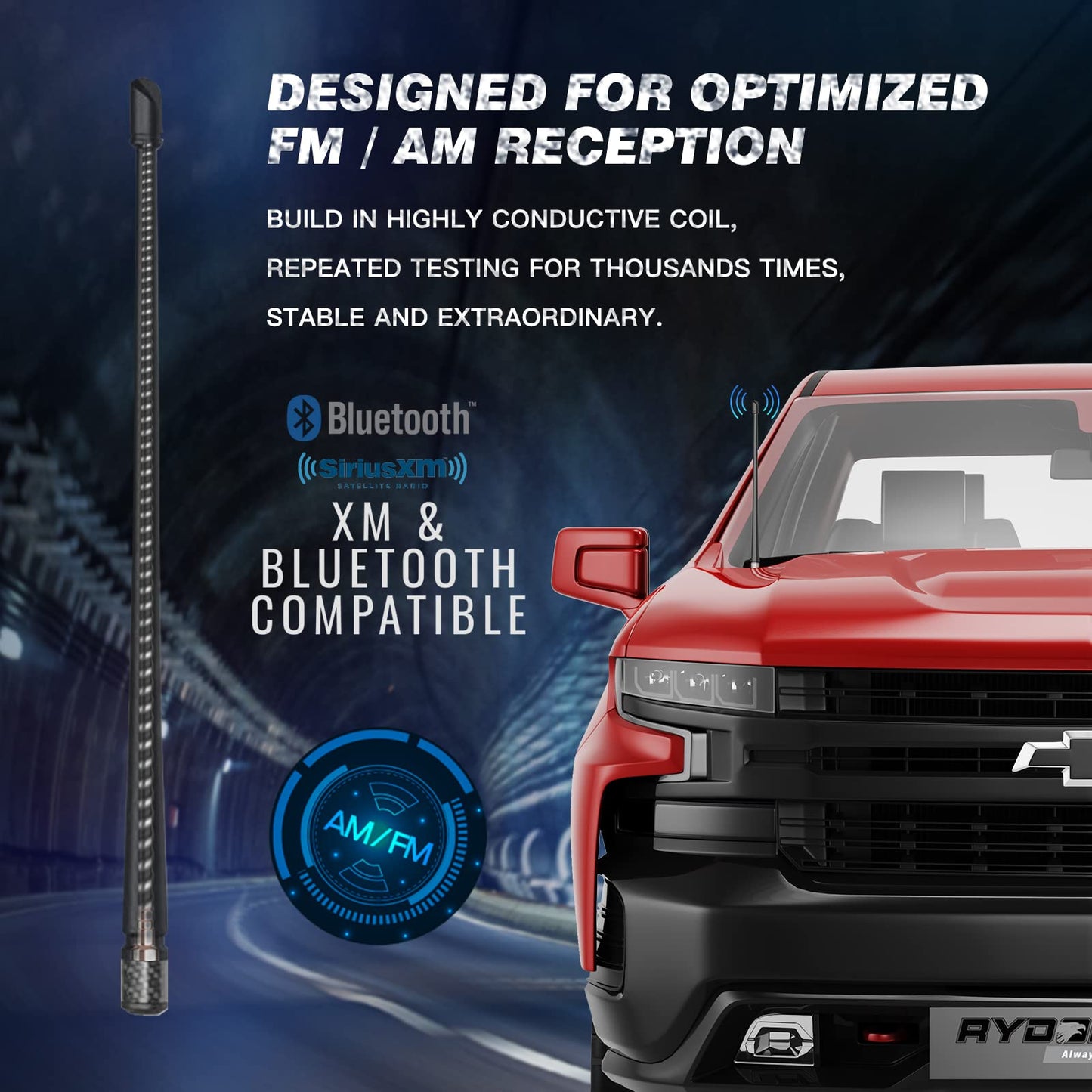 RYDONAIR Short Antenna Compatible with Chevy Silverado & GMC Sierra Trucks All Model Years, Internal Copper Coil for Enhanced Reception, 13 inches