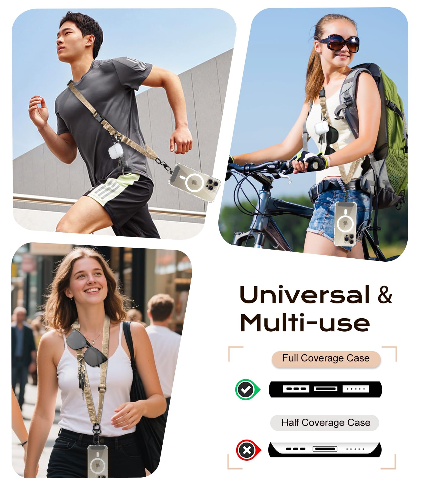TiMOVO Phone Lanyard Crossbody, Adjustable Anti Theft Strap for Travel, Khaki