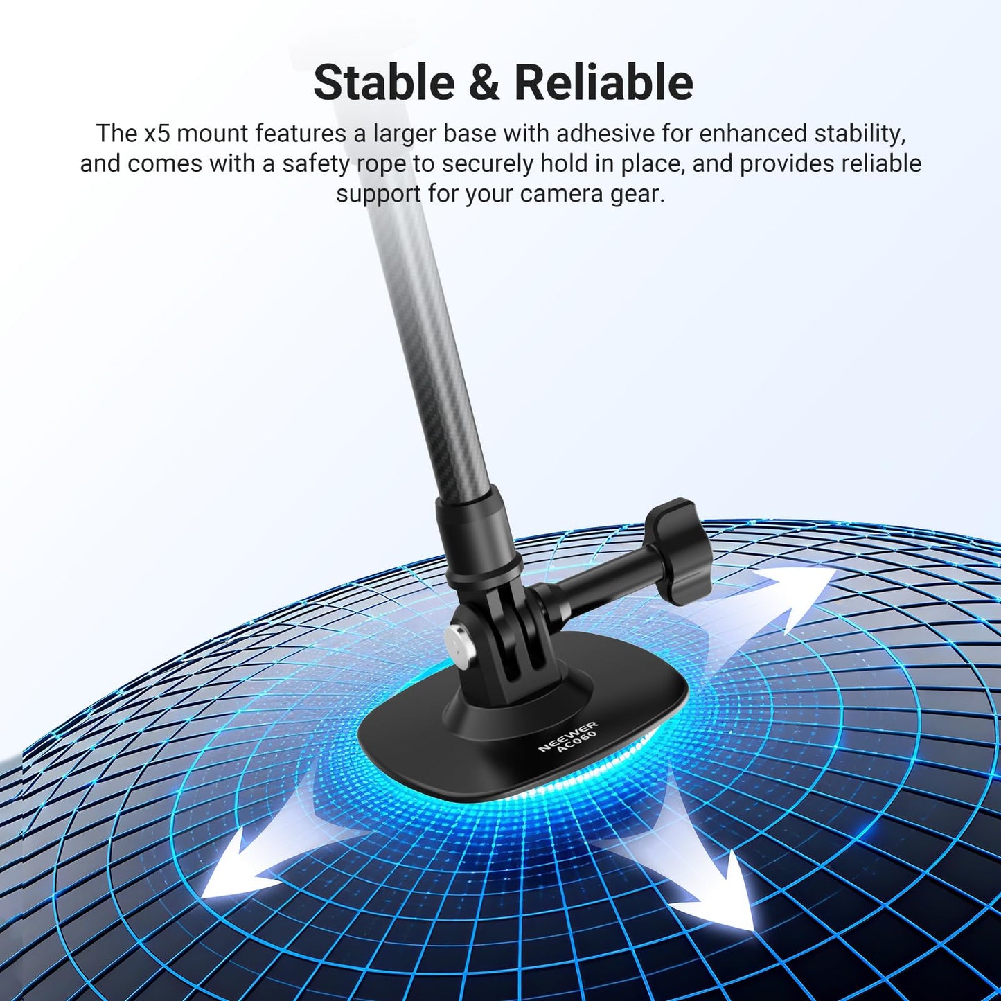 NEEWER Flexible Helmet Mount with Extension Pole Compatible with Insta 360 GoPro DJI, Adhesive Action Camera Holder Base Adapter for POV Video