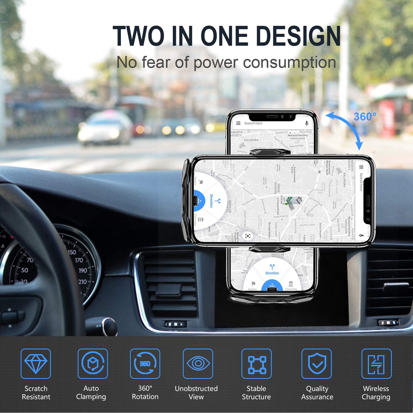 YITUMU Wireless Car Charger,15W Qi Fast Charging Auto-Clamping Air Vent Windshield Dashboard Car Phone Mount,Long Arm Suction Cup Holder for iPhone